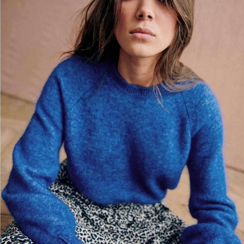 Sezane Vibrant Blue Crew Neck Sweater